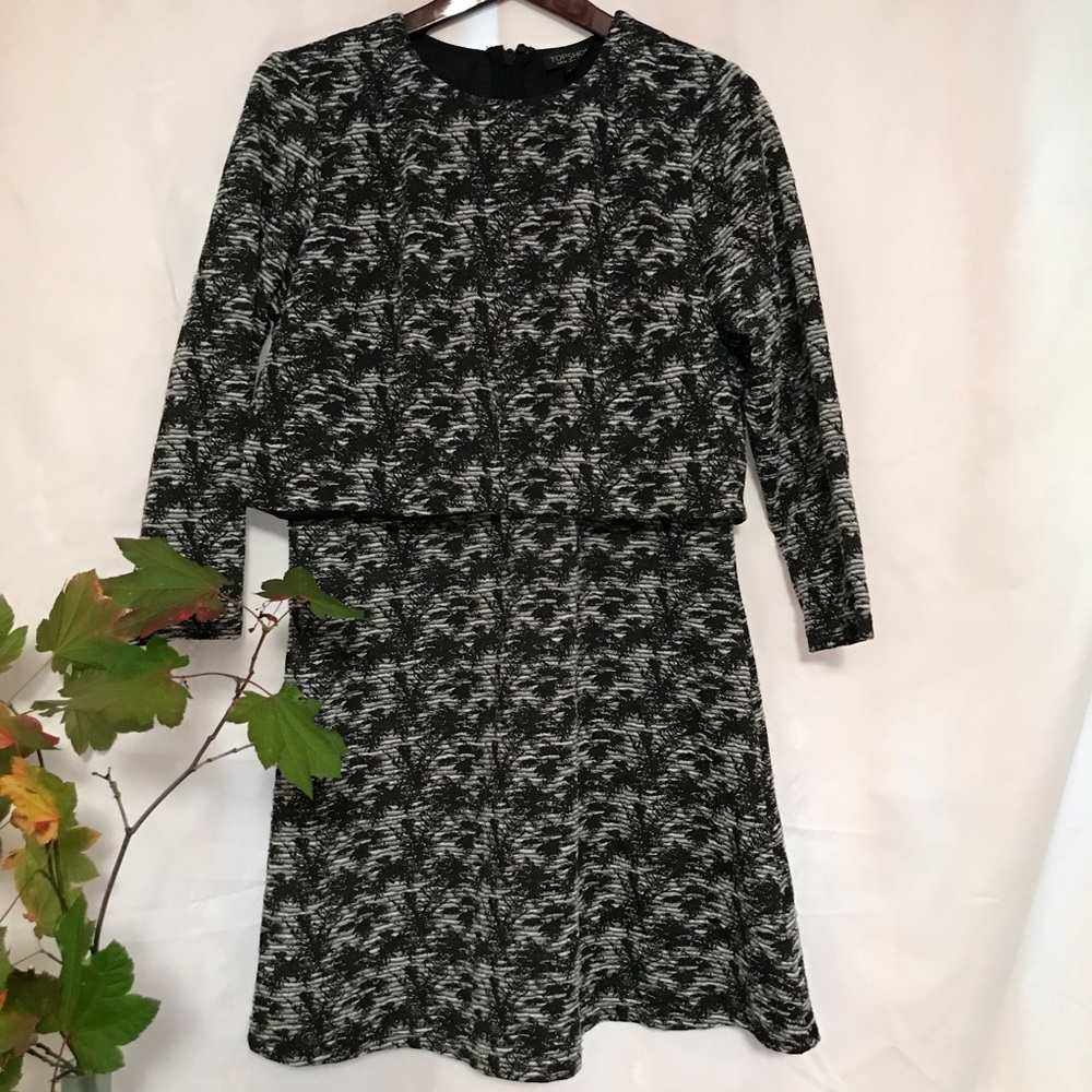 Topshop retro Black Palm Print Skater Dress